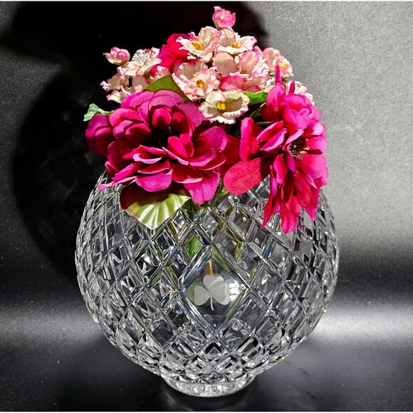 Galway Leah Crystal Rose Bowl Vase 6" Ireland Shamrock Lead Crystal handcut glas - Picture 9 of 13